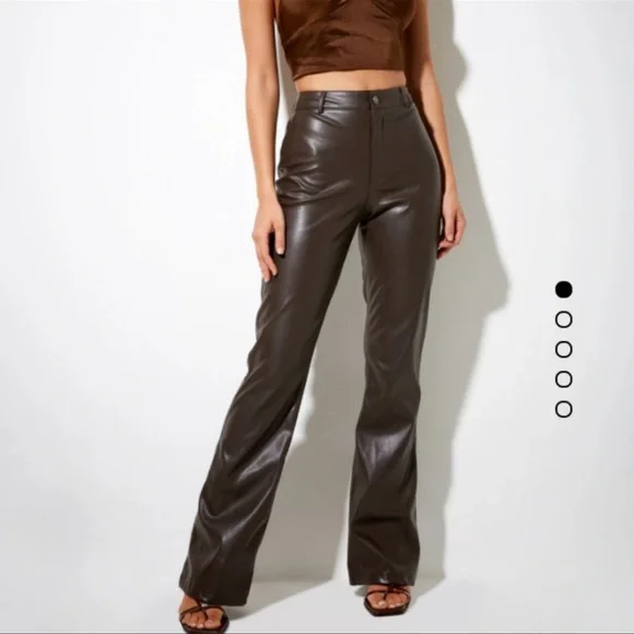 Faux Leather Motel Rocks Brown Leather Trousers Zoven Flare